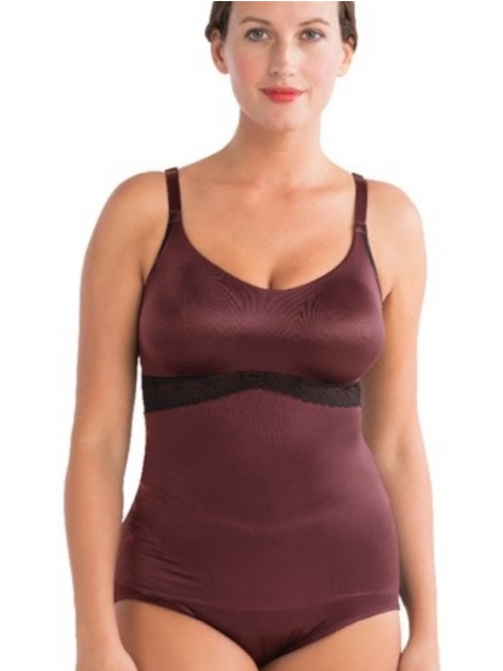 Ruby Ribbon Full Support Cami Shapewear - Burgundy and Black Lace Size 42